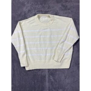 Moon & Madison Striped Crewneck Sweater Large Yellow White Soft Knit